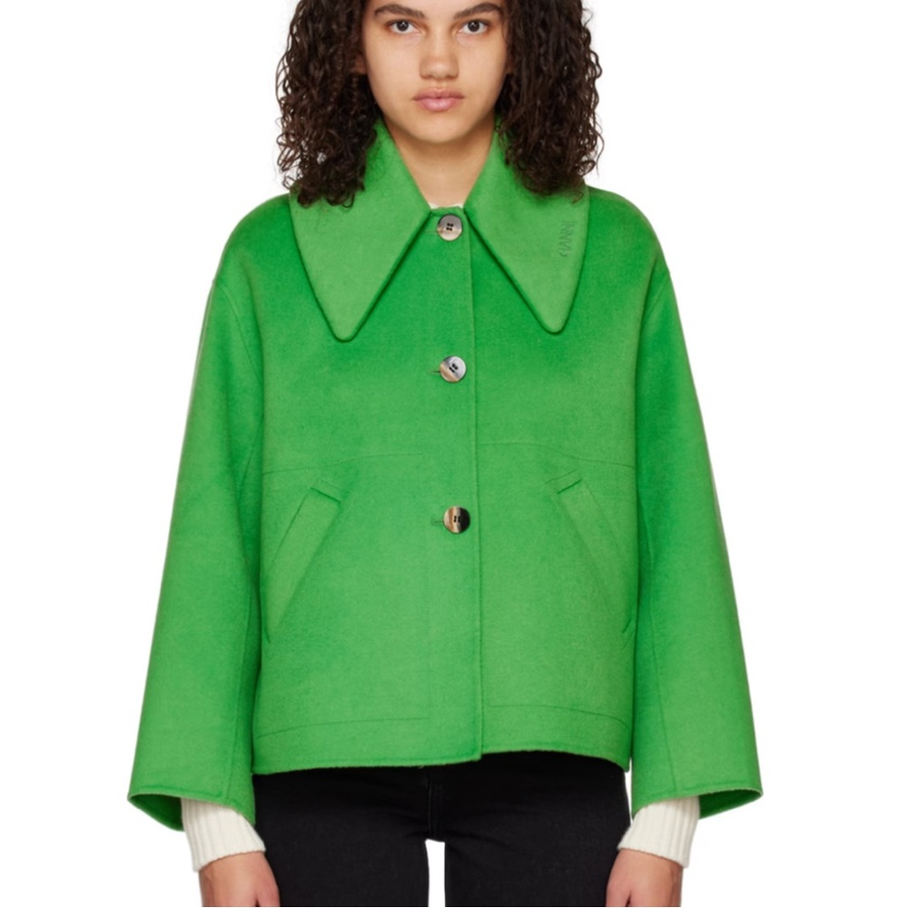 Ganni Kelly Green Wide Collar Jacket - NEW WITH TAGS - size 36 (M)